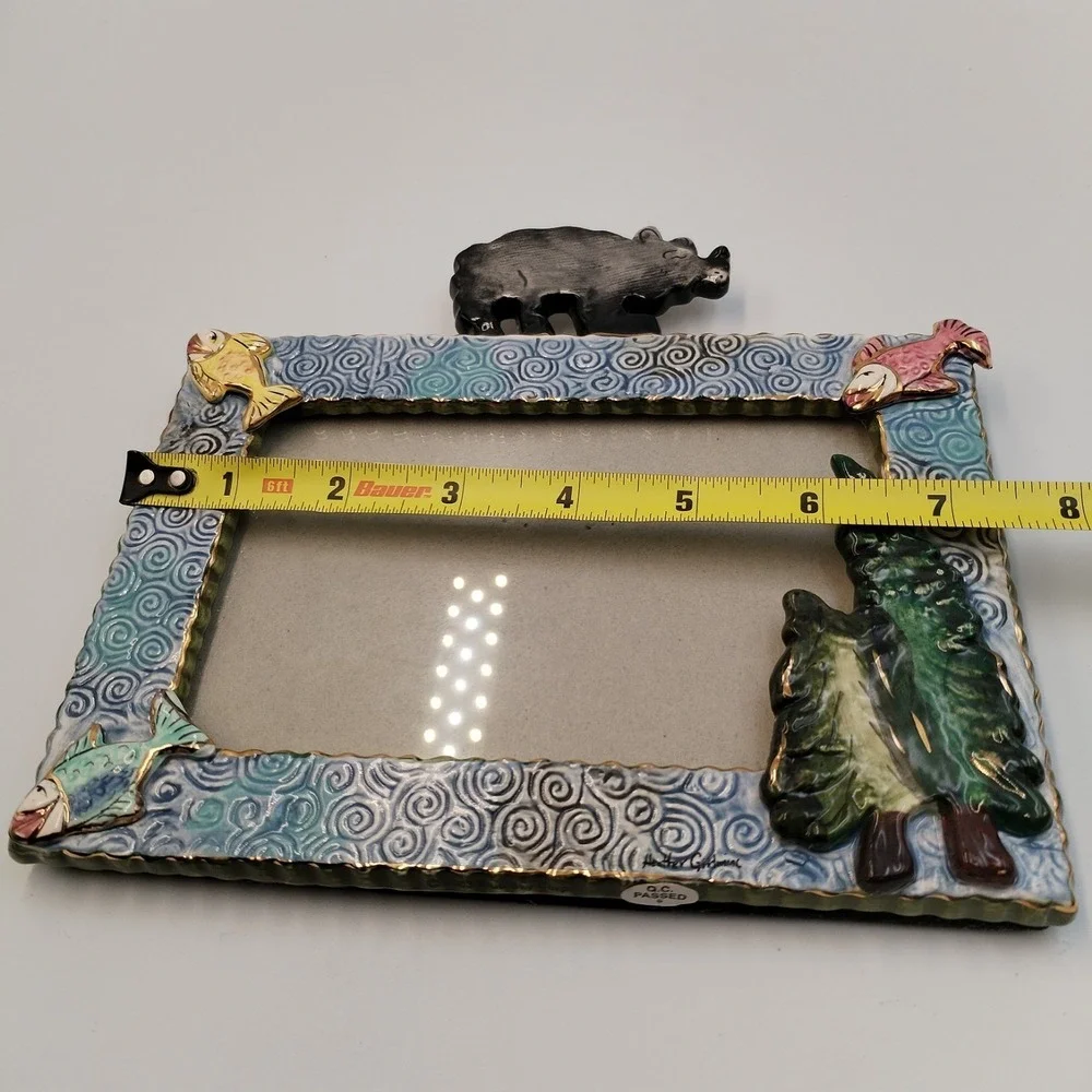 Vtg 2003‎ Blue Sky Clayworks Heather Goldminc Bear Fish Tree Ceramic Photo Frame